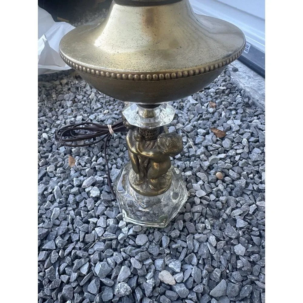 Vintage‎ Hollywood Regency Gold Crystal Cherub Lamp Base 24.5in High WORKS